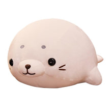 Load image into Gallery viewer, adorable, fluffy & squishy white lying seal plushie stuffed animal