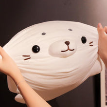 Load image into Gallery viewer, adorable, fluffy & squishy white lying seal plushie stuffed animal