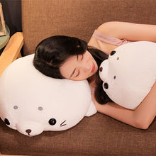 Load image into Gallery viewer, adorable, fluffy & squishy white lying seal plushie stuffed animal