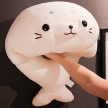 Load image into Gallery viewer, adorable, fluffy & squishy white lying seal plushie stuffed animal