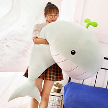 Load image into Gallery viewer, very soft cute plush toy smiley with teeth huge whale friends pillow stuffed animal green blue pink