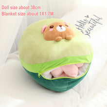 Load image into Gallery viewer, bear in avocado plushie that comes with blanket