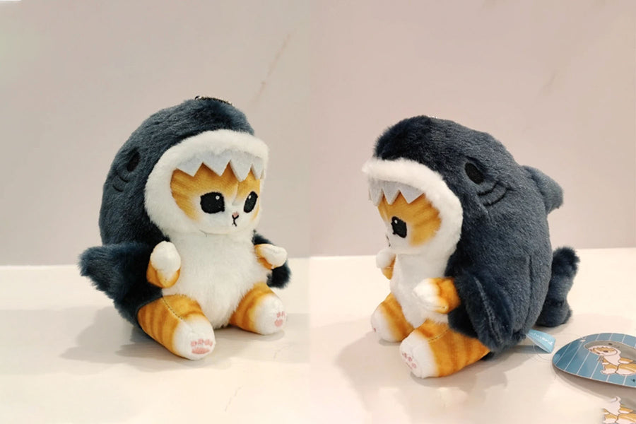 Get Ready to Fall in Love with our Orange Ginger Cat Plushie in a Shark Outfit and Other Cute Little Cat Plushies!