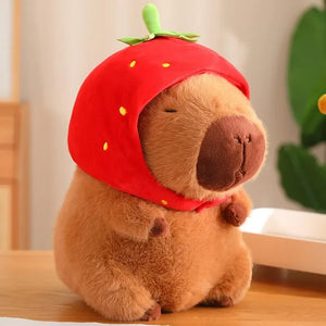 cute capybara plushie in strawberry hat perfect for table decoration