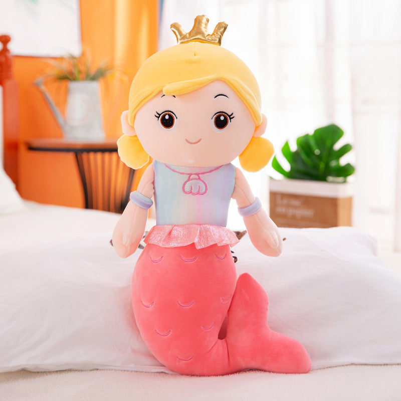 rose red cute mermaid pillow plushie with crown