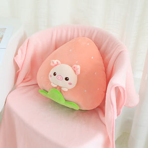pig in strawberry plushie with blanket