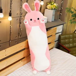 pink rabbit long pillow bolster plushie