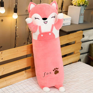 pink fox long pillow bolster plushie