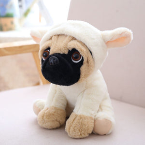 cute pug dog in rabbit plushie