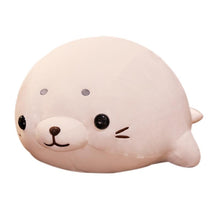 Load image into Gallery viewer, adorable, fluffy &amp; squishy white lying seal plushie stuffed animal