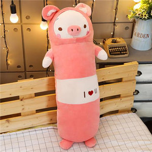 pink pig long pillow bolster plushie