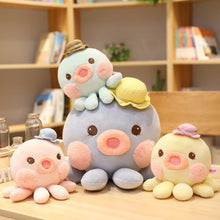 Load image into Gallery viewer, cute octopus with hat plush toy available in pink, blue, lake blue, and yellow
