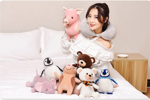 cute animal plush toy transformable to neck pillow