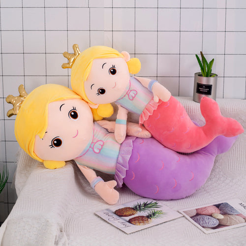 cute mermaid pillow plush toy in pink and purple