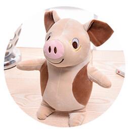 cute coffee coloured pig plush toy that can be transform to neck pillow