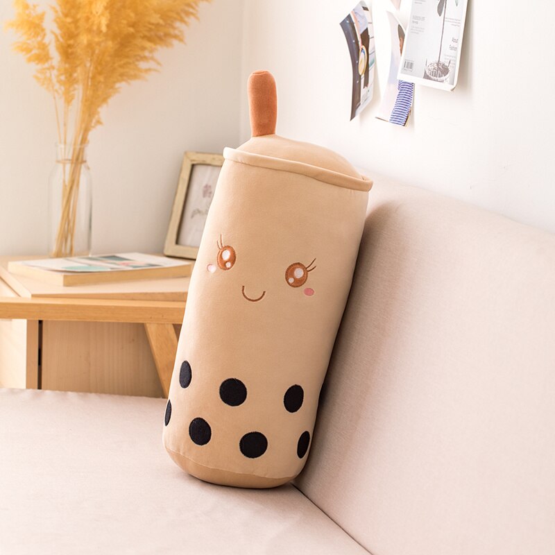 cute and smiley cylindrical boba bubble milk tea plush toy perfect decoration for your living room sofa