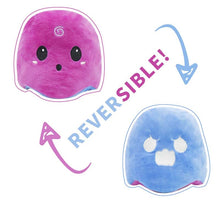 Load image into Gallery viewer, dark pink cute reversible ghost plush can be reversed into blue angry little ghost plush