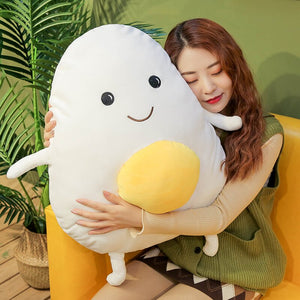girl hugging cute big egg plushie