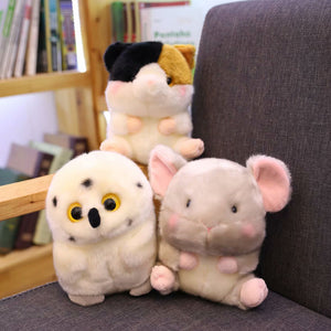 round fat hamster plushie, round fat owl plushie, round fat mouse plushie