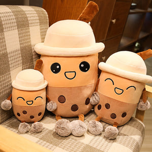 cute cartoon bubble milk tea plushie comes in different sizes and different expression