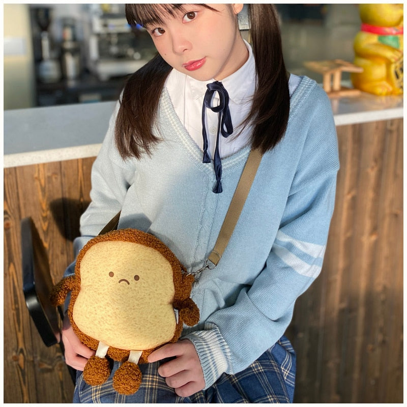 Simulation Kawaii Bread Toast Backpack Plush Toys Cute Plush Doll Soft Food Bag Back CushionPillow for Kids Girls Birthday Gifts