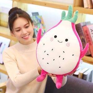 girl holding cute dragon fruit plushie