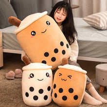 Load image into Gallery viewer, big bubble milk tea with boba plushie and two smaller bubble milk tea with boba plushies
