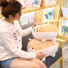 Load image into Gallery viewer, girl playing with light brown angry shiba inu plushies