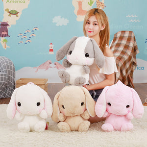 grey, white, pink, brown stuffed cute bunny backpack