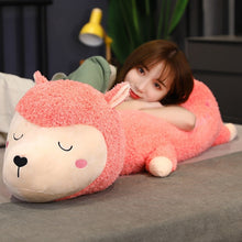 Load image into Gallery viewer, pink cute sleepy alpaca plush that can act as a cute pillow