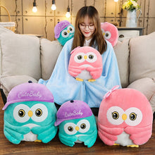 Load image into Gallery viewer, Get this cute owl plushie for your friends/children to wish them continued success.  Different sizes of the owl plushie comes with different features. The largest owl plushie (height 50cm) comes with a blanket large enough to cover anyone not taller than 170cm :D