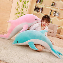 Load image into Gallery viewer, giant pink dolphin plushie and giant blue dolphin plushie