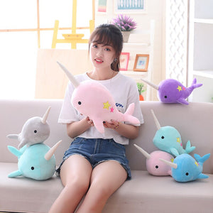 cute narwhal whale plush toy with narwhal famous tusk