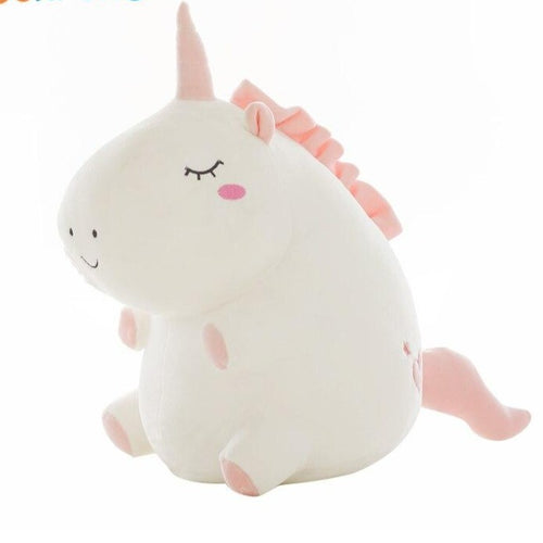 fat unicorn plushie white and pink in colour
