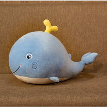 Load image into Gallery viewer, cute smiling smiley pink blue whale with tiny water sprout stuffed animal plush toy