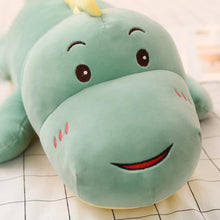 Load image into Gallery viewer, green smiling dinosaur plushie