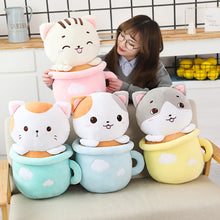 Load image into Gallery viewer, cute cats in cups plushie with blanket