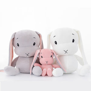 cute rabbit plushies with three colours pink, grey and white