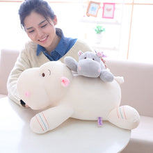 Load image into Gallery viewer, adorable baby little hippo plush toy lying on mummy hippo plushie back