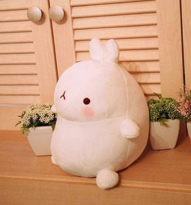 side view of cute molang rabbit plushie round and perfect for gift
