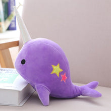 Load image into Gallery viewer, cute purple narwhal whale species plush toy with star