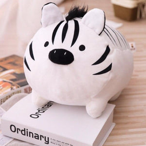 cute white tiger plushie with black hair and piggy nose