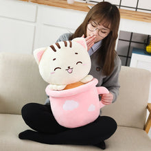 Load image into Gallery viewer, cute pink cats in cups plushie with blanket