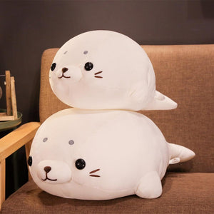 adorable, fluffy & squishy white lying seal plushie stuffed animal