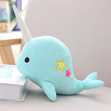 Load image into Gallery viewer, sky blue cute plush toy narwhal whale unicorn in the sea
