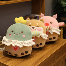 Load image into Gallery viewer, Cute Animal on Bubble Tea Hand Warmer Plushie - comes with or without blanket!