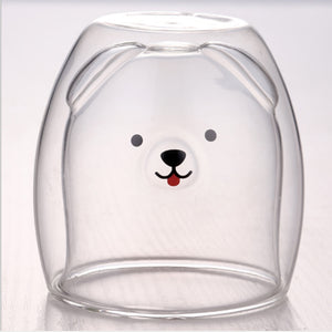 Glass Mugs Double Wall Glass mug, Bear cat dog animal Double-layer glass mug Coffee Cup, Christmas mug gift ,cute Tea Milk Cup