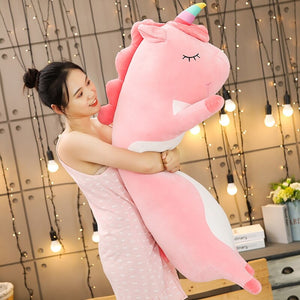 pink unicorn long pillow bolster plushie