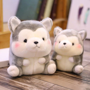 big round and fat husky plushie and small round and fat husky plushie