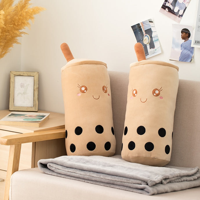 cute bubble milk tea plush toy with blanket